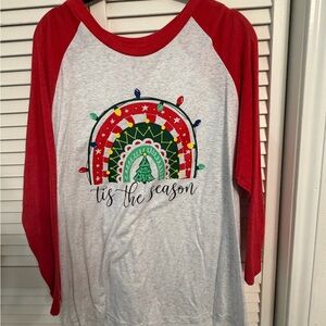 Festive Red and Gray Long Sleeve Tee